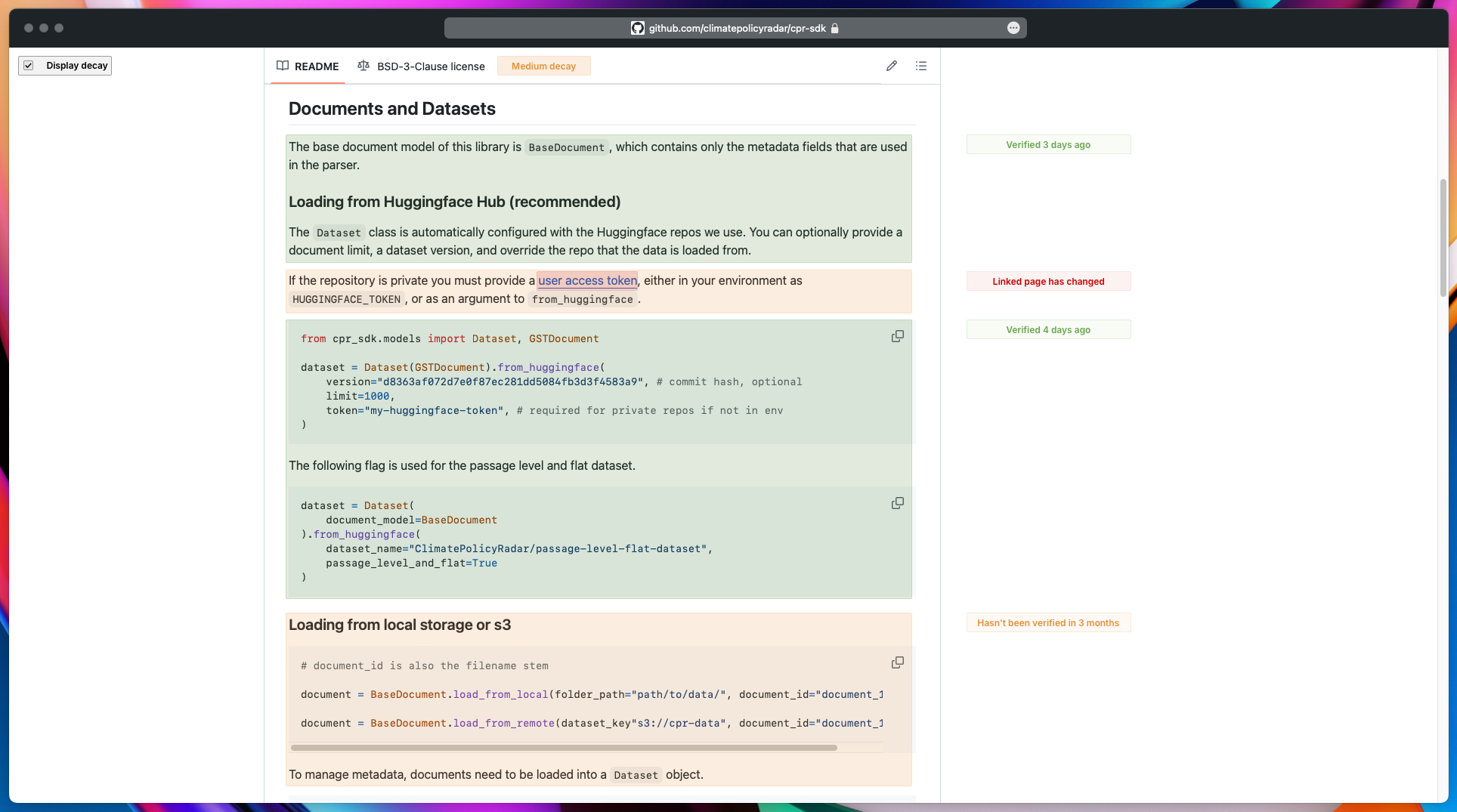 Example: Documentation decay for CPR SDK’s README