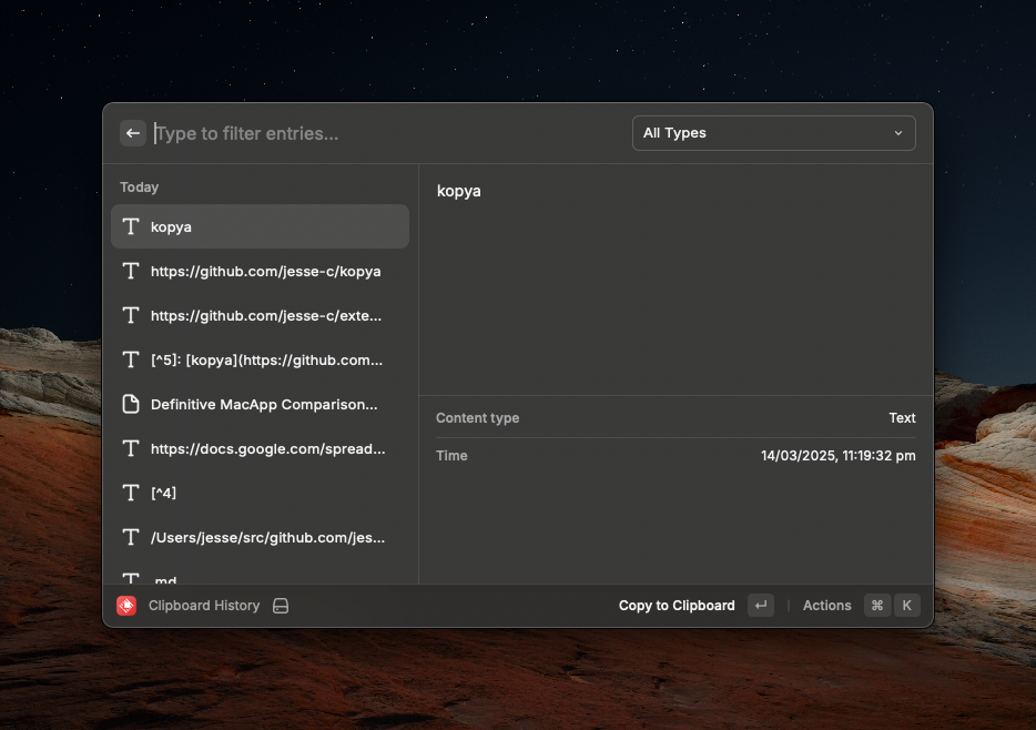 The extension in Raycast opened